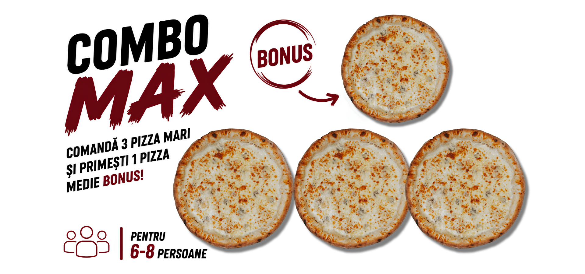 Combo Max – 3 pizza mari și 1 pizza medie bonus